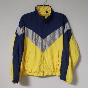 80s Vtg Liz Sport Jacket Womens M Colorblock Chevron Sporty Wind Breaker